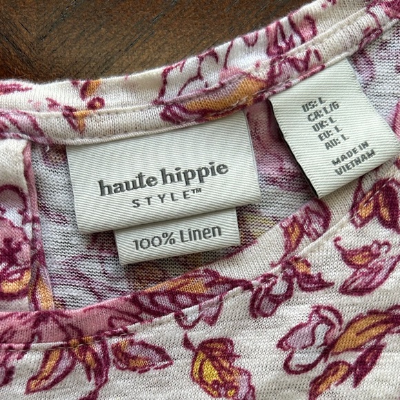 HAUTE HIPPIE Floral Print Women's Top size L 100% LINEN - Picture 3 of 5